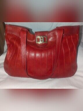 Marino Orlandi Vintage Red Leather Tote with Gold Hardware